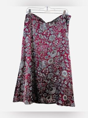 Ann Taylor Factory Burgundy Red Cream Floral A-line Skirt Size 14